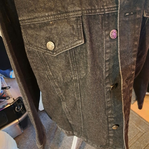 Milano Bay Size Large Black Denim Jacket with Gold Embroidery on Back - Picture 10 of 12